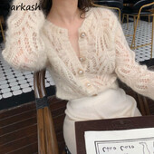 Γυναικεία χνουδωτή ζακέτα, καλοκαιρινές λεπτές πλεκτές μπλούζες με αντηλιακή προστασία Νέα συμπαγή κούφια έξω Απλό, μαλακό χαλαρό πουλόβερ παντός τύπου Faddish