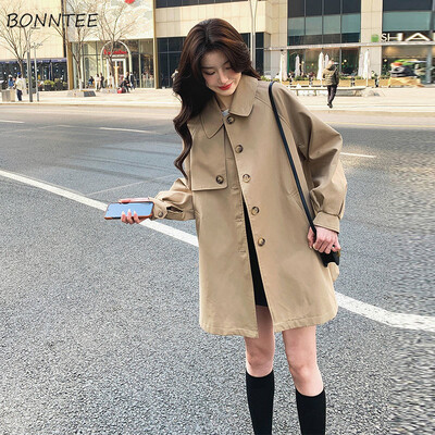 Trench Femei Stil Angliei Elegant Simplu Confort Nou All-match A-line Ulzzang Students Buzunare Топ Женский Moda coreeană Reducere fierbinte