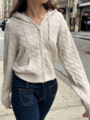 Cardigan tricotat cu flori răsucite pulover femei toamnă cu mânecă lungă cu glugă fermoar palton scurt Streetwear pulovere la modă topuri Y2K