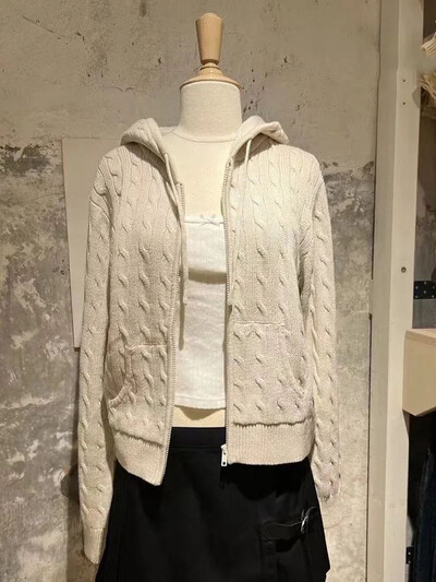 Cardigan tricotat cu flori răsucite pulover femei toamnă cu mânecă lungă cu glugă fermoar palton scurt Streetwear pulovere la modă topuri Y2K