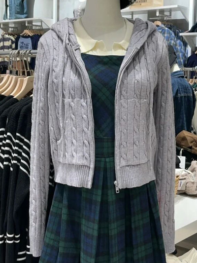 Cardigan tricotat cu flori răsucite pulover femei toamnă cu mânecă lungă cu glugă fermoar palton scurt Streetwear pulovere la modă topuri Y2K