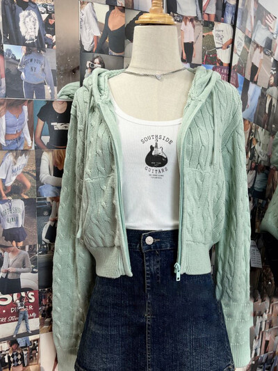 Cardigan tricotat cu flori răsucite pulover femei toamnă cu mânecă lungă cu glugă fermoar palton scurt Streetwear pulovere la modă topuri Y2K