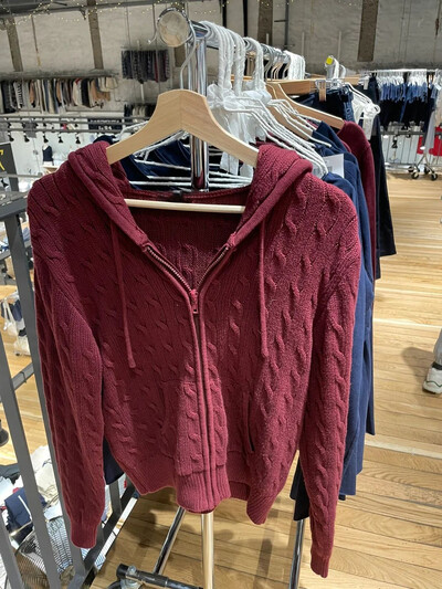 Cardigan tricotat cu flori răsucite pulover femei toamnă cu mânecă lungă cu glugă fermoar palton scurt Streetwear pulovere la modă topuri Y2K