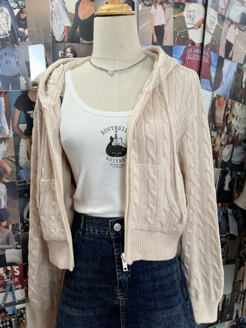 Cardigan tricotat cu flori răsucite pulover femei toamnă cu mânecă lungă cu glugă fermoar palton scurt Streetwear pulovere la modă topuri Y2K