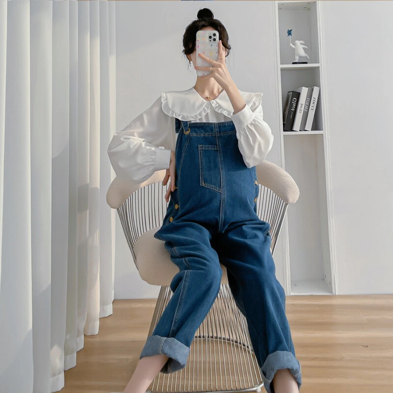 Vintage džinsi grūtniecēm džinsi, apģērbi grūtniecēm, 2024. gada pavasaris, jauns, platas kājas, brīvs grūtniecības kombinezons, bikses, kombinezoni