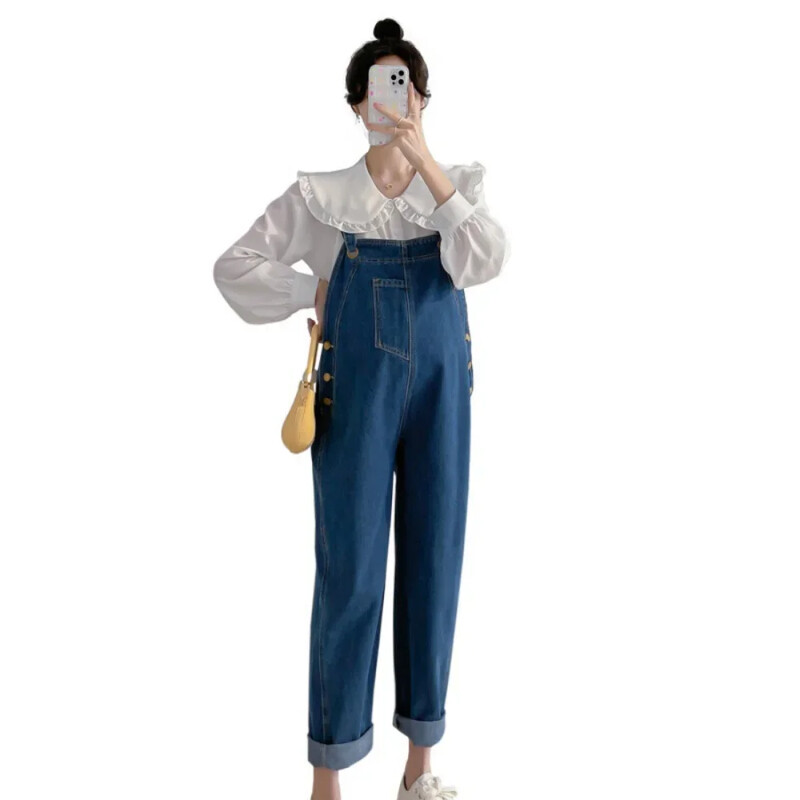 Vintage džinsi grūtniecēm džinsi, apģērbi grūtniecēm, 2024. gada pavasaris, jauns, platas kājas, brīvs grūtniecības kombinezons, bikses, kombinezoni