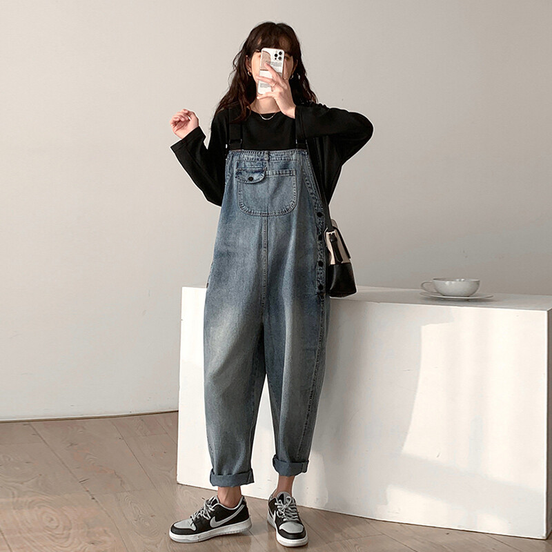 Jesenske hlače s naramenicama za trudnice u korejskom stilu široke modne traper kombinezone za trudnice Odjeća za trudnice Kombinezoni