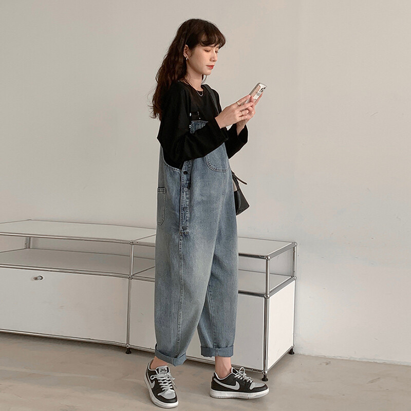 Jesenske hlače s naramenicama za trudnice u korejskom stilu široke modne traper kombinezone za trudnice Odjeća za trudnice Kombinezoni