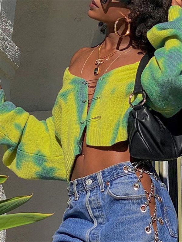 Colorfaith New 2022 Y2K Pin Tie Krāsa Vintage jakas Izgriezums Modes sieviešu rudens ziemas džemperi Īsi topi SWC3075JX