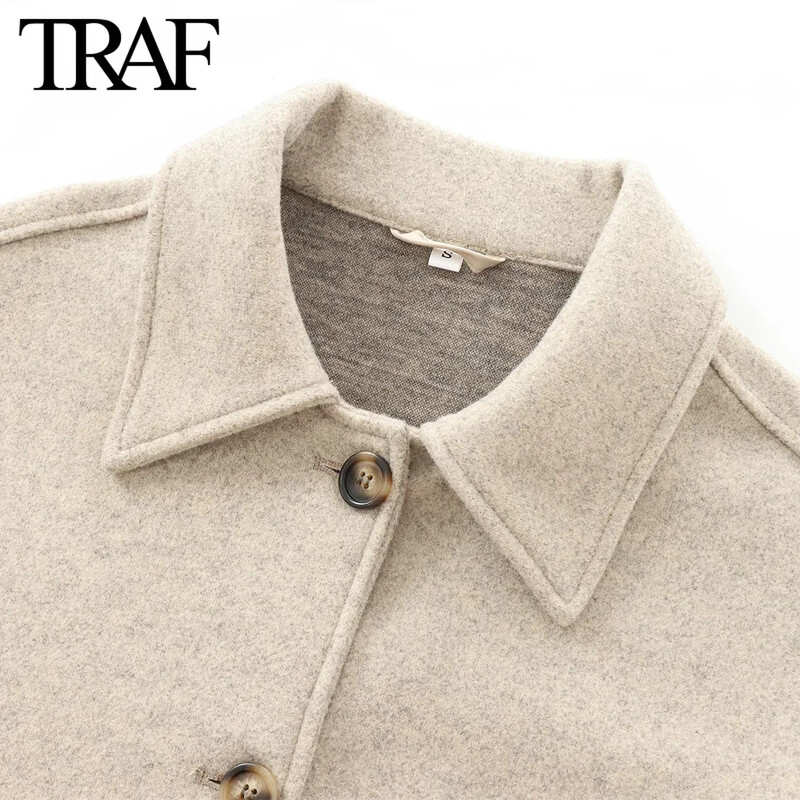 TRAF ženske modne jesenske zimske džepne nove široke jakne s dugim rukavima s jednim kopčanjem na revere Chic ženske majice Mujer