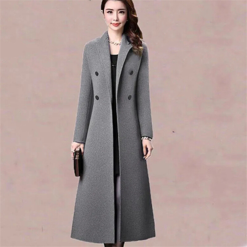 Vrhunski temperamentni dugi vuneni kaput za žene Jesen Zima Kaput od deblje vune Majčina elegantna jakna od mješavine vune 4XL