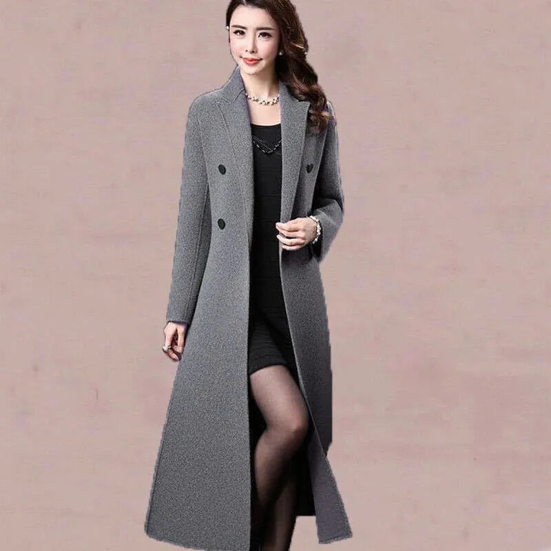 Vrhunski temperamentni dugi vuneni kaput za žene Jesen Zima Kaput od deblje vune Majčina elegantna jakna od mješavine vune 4XL