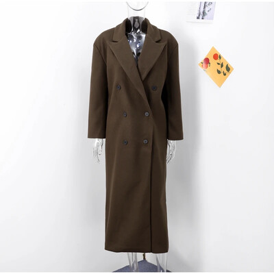 Modes, dzelteni vilnas garie mēteļi sievietēm ar vaļīgām atlokiem, garām piedurknēm, vienas pogas ciets mētelis, 2024. gada rudens un ziemas elegants ielas apģērbs