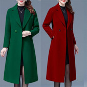 Ženski vuneni dugi kaput na revere, modna jakna s jednim gumbom, dugih rukava, jesen, zima, uredska dama, elegantni topli vuneni kaput