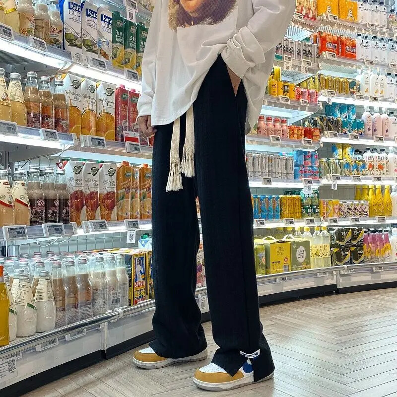 Ανδρικά παντελόνια φούτερ High Street Μόδα Φαρδιά, casual πλαϊνό σκίσιμο παντελόνι με ίσιο πόδι Vintage μπλε ζακάρ casual πάτο Αντρικά ρούχα