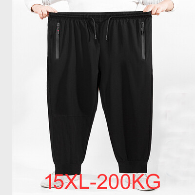 Pantaloni mari pentru bărbați, 200 kg, plus mărimea 14XL 15XL, elastică largi, mărimea plus, 66 60 62 Pantaloni casual de vară din mătase de gheață Negru Acasă agrement