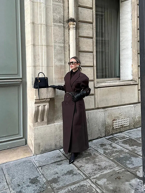 Elegantni dvoredni kaput s podstavljenim ramenima, ženski modni kaput s reverima, ležerni kaputi s dugim rukavima, jesen, zima, ženska ulična odjeća