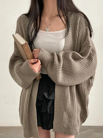 Zoki Harajuku Oversize Ζακέτα Γυναικεία πουλόβερ Casual Loose Lazy Wind Κορεάτικα μπλουζάκια Vintage μακρυμάνικα Lady Ζακέτα με απλό σχέδιο