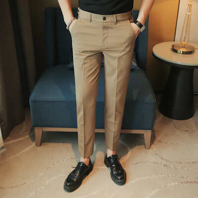 Muške jednobojne ležerne hlače s podesivim strukom, jesen 2024., nove uske poslovne modne odjeće za društvene zabave, svečane hlače 38-28