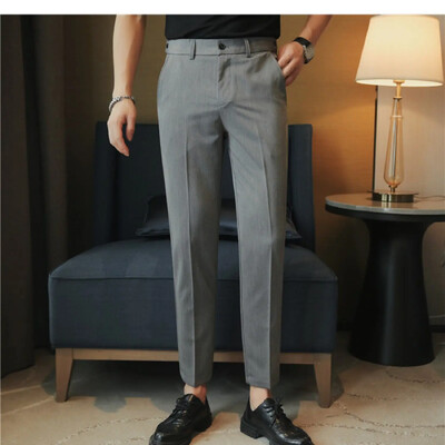 Muške jednobojne ležerne hlače s podesivim strukom, jesen 2024., nove uske poslovne modne odjeće za društvene zabave, svečane hlače 38-28