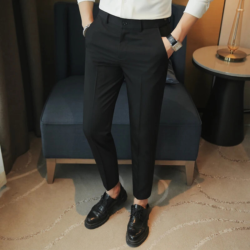 Muške jednobojne ležerne hlače s podesivim strukom, jesen 2024., nove uske poslovne modne odjeće za društvene zabave, svečane hlače 38-28