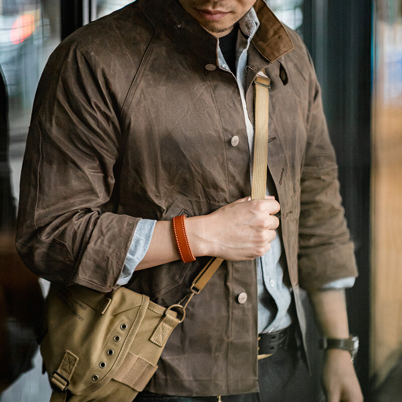 Jachetă ceară cu ulei cu guler vintage Maden Versiune Ⅲ pentru bărbați, pânză impermeabilă, culoare solidă, haină clasică de vânătoare pentru toamnă