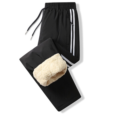 Plus veličina 7xl Vodootporna trenirka od debljeg flisa Muške joggers s džepovima na patentni zatvarač Crne pamučne zimske tople hlače Muške termohlače