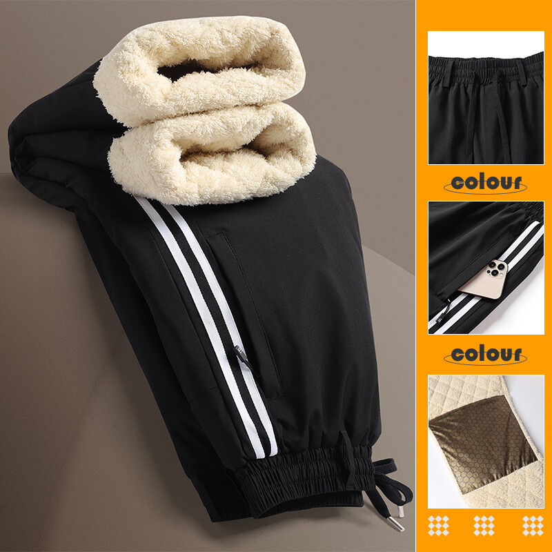 Plus veličina 7xl Vodootporna trenirka od debljeg flisa Muške joggers s džepovima na patentni zatvarač Crne pamučne zimske tople hlače Muške termohlače