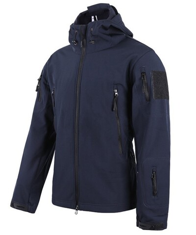 Tumši zila Soft Shell āra jaka vīriešu ūdensnecaurlaidīga armijas taktiskā jaka mētelis ziemas silts flīsa kapuci vējjaka un bikses