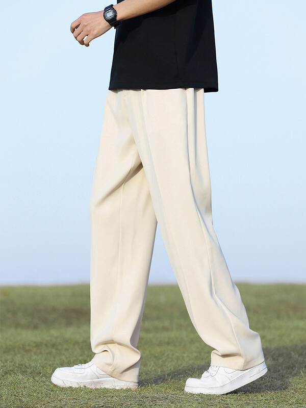 Vasaras korejiešu vīriešu bikses vieglas un plānas poliestera elastīgas jostasvietas daļēji platas, brīvas bikses, kostīms, bikses, vīriešu ikdienas bikses