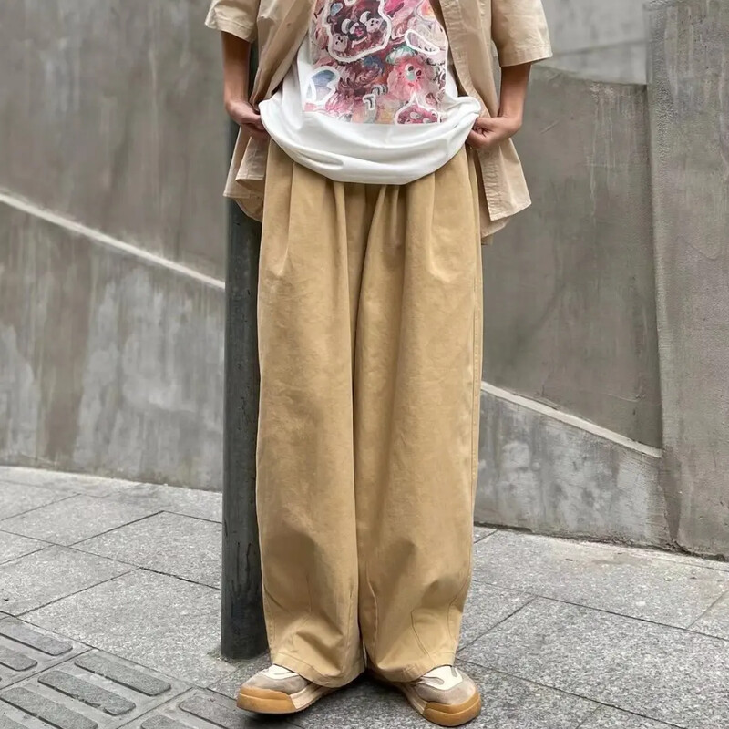 Μοντέρνα μάρκα Ins High Street Ιαπωνικά Vintage ίσια παντελόνια Cargo Loose Fit παντελόνια με καμπάνα casual για την άνοιξη το φθινόπωρο