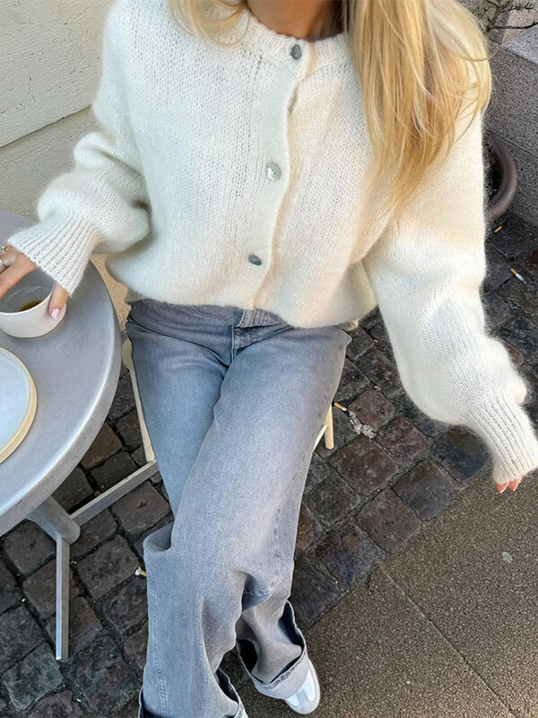 Elegants, dzeltens, vienrindas trikotāžas jakas sieviešu modes džemperis ar garām piedurknēm ar apaļu kakla izgriezumu, 2024. gada rudens jauns dāmu ikdienas ielas apģērbs