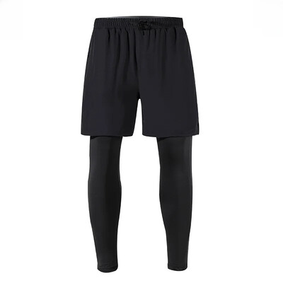 Vīriešu fitnesa sporta bikses, ātri nožūst, elpojošs, divdaļīgs Illusion bikses, elastīgas, cieši pieguļošas fitnesa bikses, vasaras daudzpusīgas vīriešu