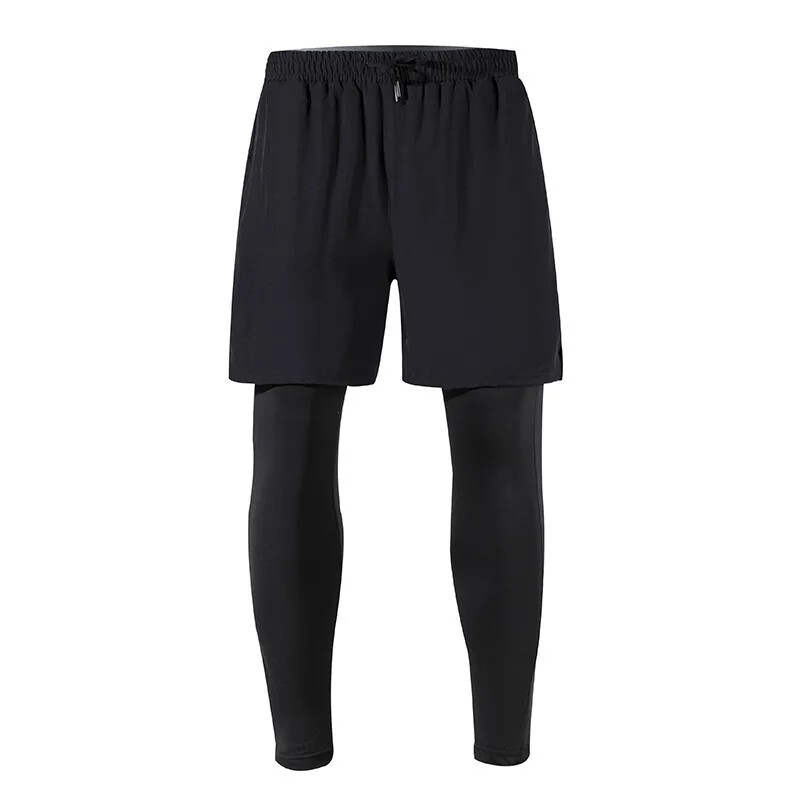 Vīriešu fitnesa sporta bikses, ātri nožūst, elpojošs, divdaļīgs Illusion bikses, elastīgas, cieši pieguļošas fitnesa bikses, vasaras daudzpusīgas vīriešu