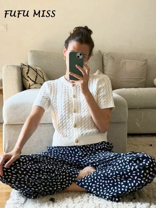 Cardigan tricotat casual cu mânecă scurtă, pentru femei, unic, cu gâtul O, îmbrăcăminte încrucișată, îmbrăcăminte încrucișată 2024 Tricotaj urban High Street