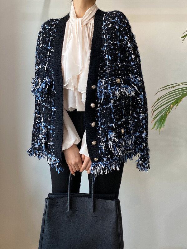 Šik korejski stil Jesen Zima V-izrez V-izrez Vuneni pleteni kardigan mješovitih boja Labavi džemper dugih rukava