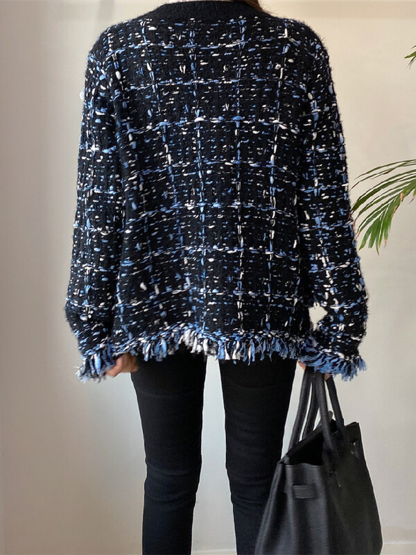 Šik korejski stil Jesen Zima V-izrez V-izrez Vuneni pleteni kardigan mješovitih boja Labavi džemper dugih rukava