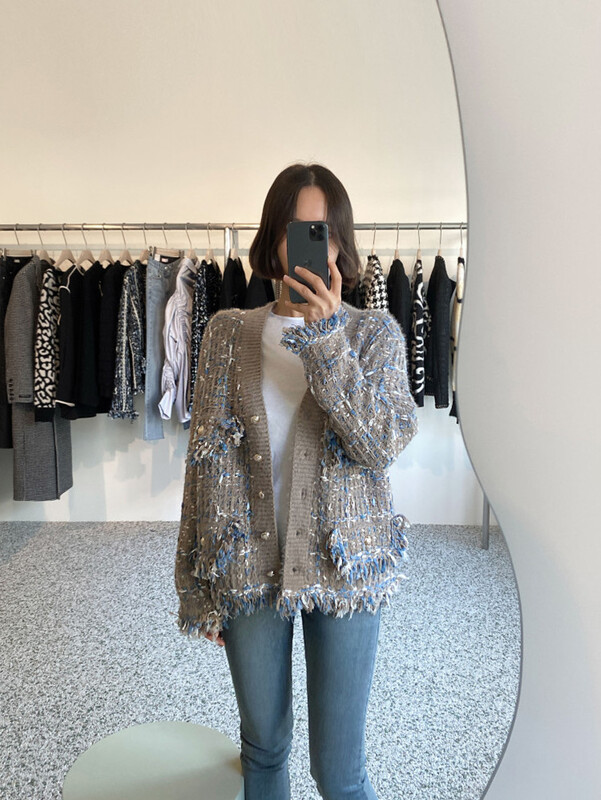 Šik korejski stil Jesen Zima V-izrez V-izrez Vuneni pleteni kardigan mješovitih boja Labavi džemper dugih rukava