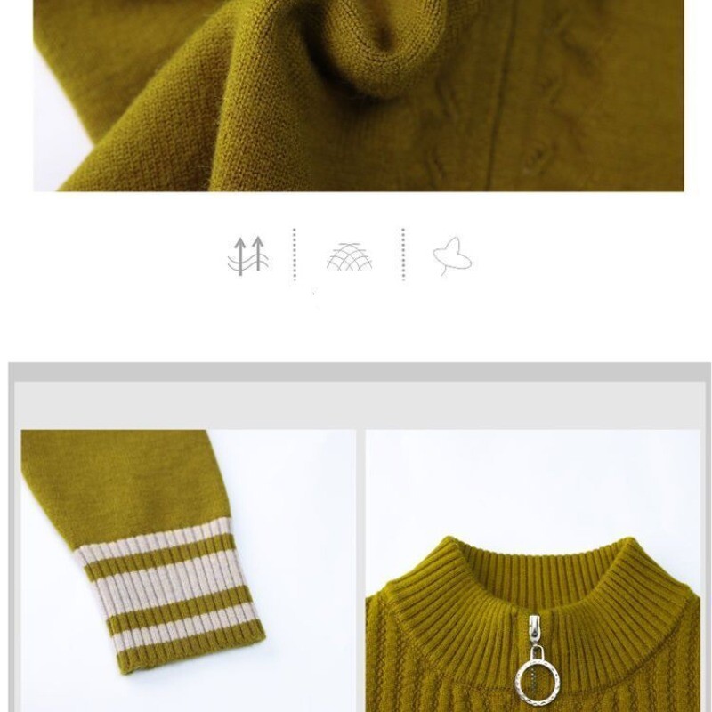 Ženska jesen-zima dolčevita puna dolčevita s patentnim zatvaračem i dugim rukavima, pleteni kaputi, modni ležerni gornji dijelovi