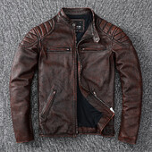 Bezmaksas piegāde 2021. gada jauns vintage stila vīriešu govs ādas apģērbs Biker īstas ādas jaka Modes brūns ādas plāns vīriešu mētelis