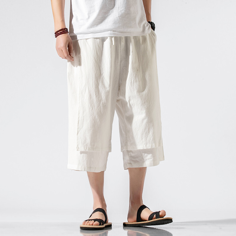 Liela izmēra M-8XL Kokvilnas lina Savvaļas kāju bikses Ikdienas brīvas bikses līdz teļiem. Man Bloomers Vasaras Baggy Tradicionālās Bikses