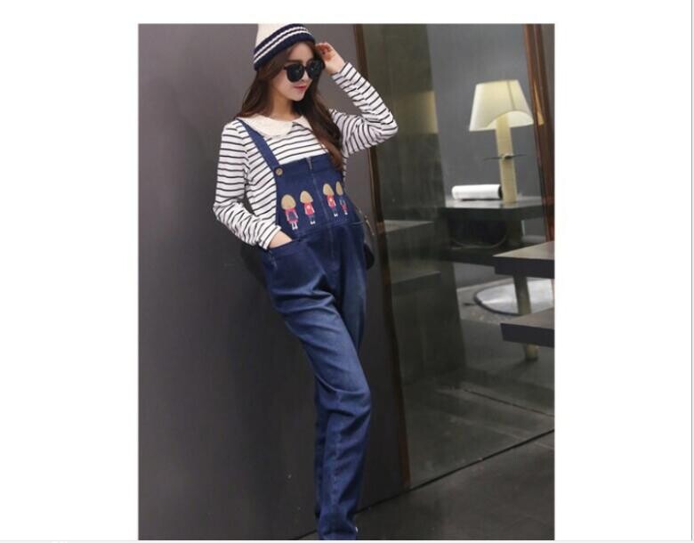 Νέο ζεστό παντελόνι εγκυμοσύνης χειμωνιάτικο Φθινοπωρινό γαλάζιο τζιν φόρμες συν μέγεθος Έγκυες Ζαρτιέρες μεγάλου μεγέθους