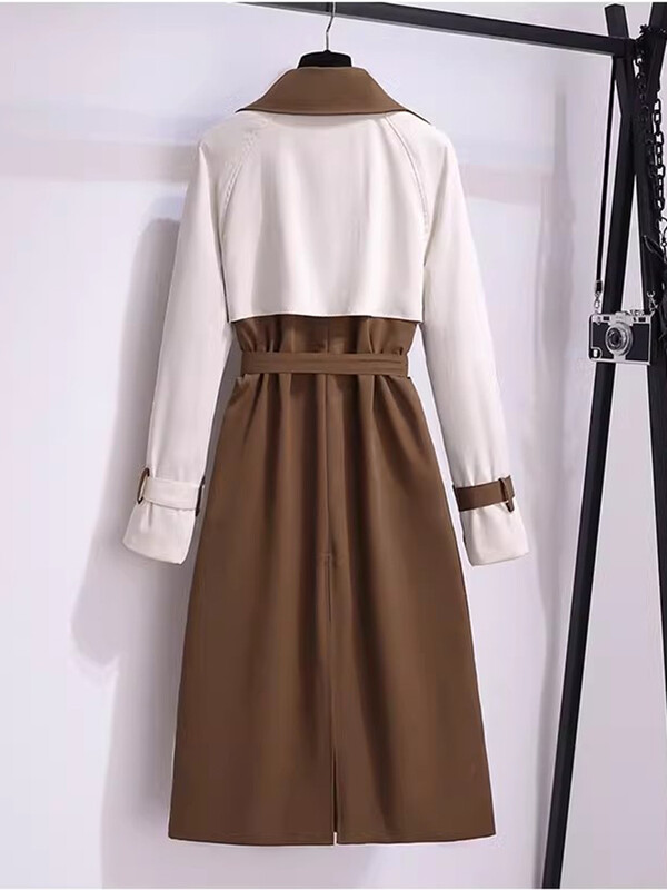 Pavasara rudens garie mēteļi sievietēm ikdienišķs, raibs divrindu Gabardina jaunas lielizmēra brīvas vējjakas ar jostu