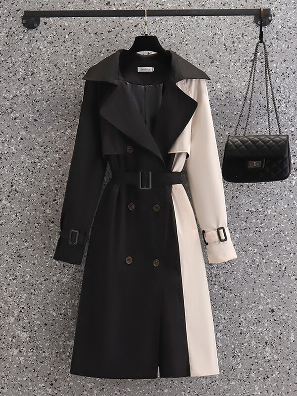 Pavasara rudens garie mēteļi sievietēm ikdienišķs, raibs divrindu Gabardina jaunas lielizmēra brīvas vējjakas ar jostu