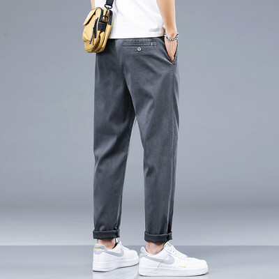 Jauns vasaras mīksts, mājīgs elpojošs liocela audums ikdienas bikses vīriešiem plānas, slaidas, elastīgas jostasvietas Koreja Jogger darbs vīns sarkanas bikses vīriešu