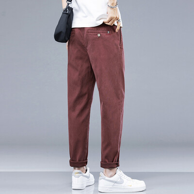 Jauns vasaras mīksts, mājīgs elpojošs liocela audums ikdienas bikses vīriešiem plānas, slaidas, elastīgas jostasvietas Koreja Jogger darbs vīns sarkanas bikses vīriešu
