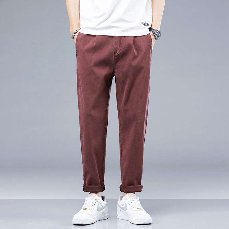 Jauns vasaras mīksts, mājīgs elpojošs liocela audums ikdienas bikses vīriešiem plānas, slaidas, elastīgas jostasvietas Koreja Jogger darbs vīns sarkanas bikses vīriešu