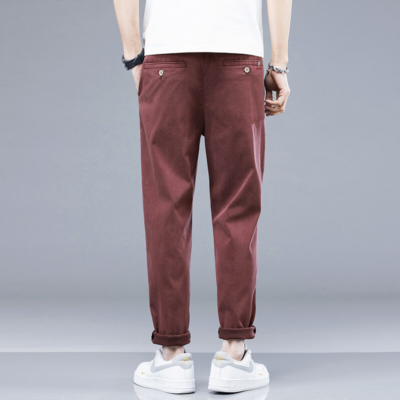Jauns vasaras mīksts, mājīgs elpojošs liocela audums ikdienas bikses vīriešiem plānas, slaidas, elastīgas jostasvietas Koreja Jogger darbs vīns sarkanas bikses vīriešu