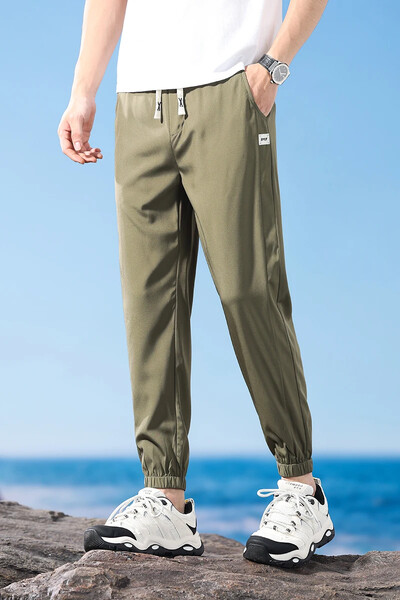 Ultravékony férfi nadrág, bokáig érő, alkalmi rugalmas deréknadrág Légáteresztő klasszikus kültéri, kötött lábú melegítőnadrág férfi