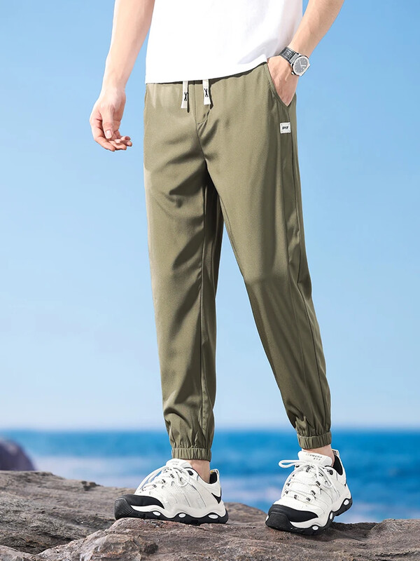 Ultravékony férfi nadrág, bokáig érő, alkalmi rugalmas deréknadrág Légáteresztő klasszikus kültéri, kötött lábú melegítőnadrág férfi